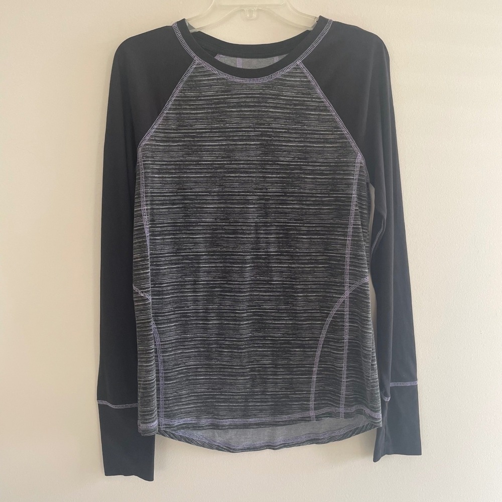 Tek Gear DryTek Long Sleeve Athletic Top Space Dye Gray Black Thumbhole X-Small